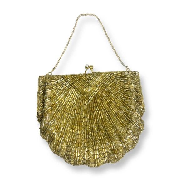 unknown Handbags - Small Gold Beaded Vintage Hand Bag / Wristlet / Chain Strap